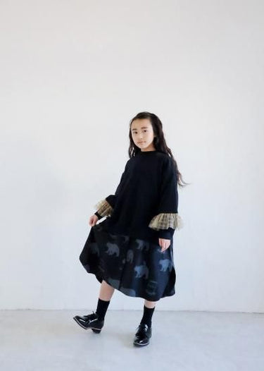 ★30%OFF★2024AW★michirico ミチリコ Tulle sleeves pullover ブラック MR24AW-08(kids)