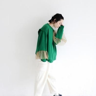 ★30%OFF★2024AW★michirico ミチリコ Tulle sleeves pullover グリーン MR24AW-09(womens)