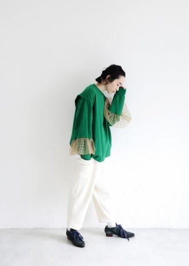 ★30%OFF★2024AW★michirico ミチリコ Tulle sleeves pullover グリーン MR24AW-09(womens)
