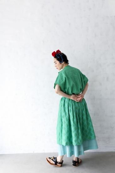 ★入荷済み★2025SS★michirico ミチリコ Embroidery pattern shirts コバルトグリーン MR25SS-22(adult)