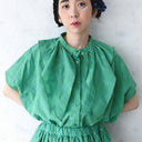 ★入荷済み★2025SS★michirico ミチリコ Embroidery pattern shirts コバルトグリーン MR25SS-22(adult)