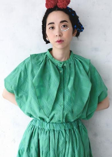 ★入荷済み★2025SS★michirico ミチリコ Embroidery pattern shirts コバルトグリーン MR25SS-22(adult)