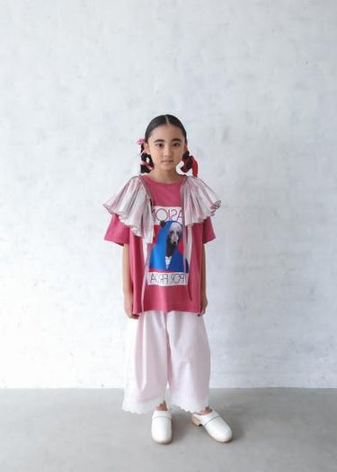 ★入荷済み★2025SS★michirico ミチリコ Hem lace wide sarouel stripe&plaid pants ペールピンク MR25SS-26(kids/adult)