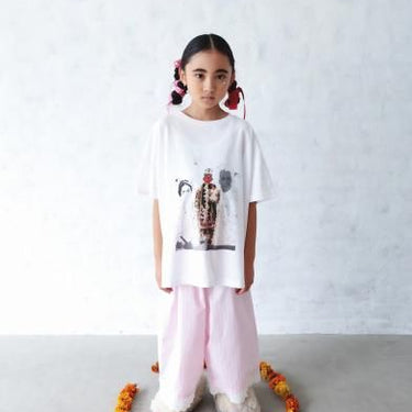 ★入荷済み★2025SS★michirico ミチリコ Hem lace wide sarouel stripe&plaid pants ペールピンク MR25SS-26(kids/adult)