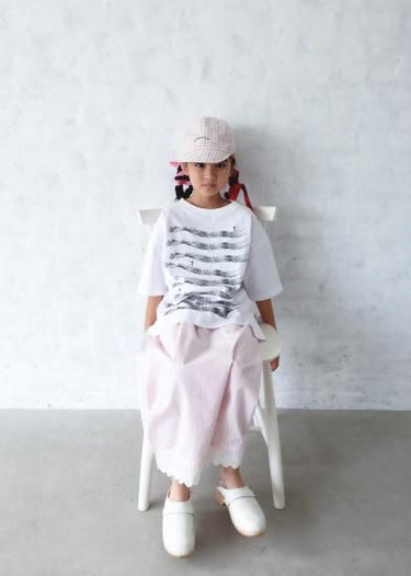 ★入荷済み★2025SS★michirico ミチリコ Hem lace wide sarouel stripe&plaid pants ペールピンク MR25SS-26(kids/adult)