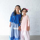 ★入荷済み★2025SS★michirico ミチリコ Hem lace wide sarouel stripe&plaid pants ペールピンク MR25SS-26(kids/adult)