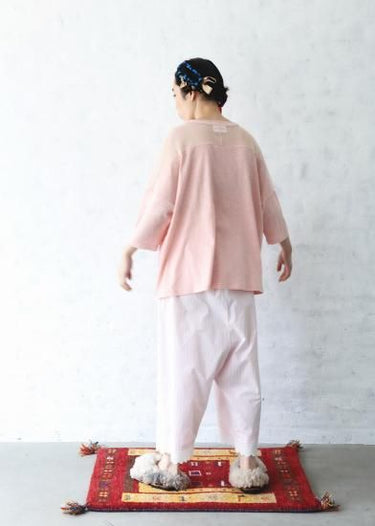 ★入荷済み★2025SS★michirico ミチリコ Hem lace wide sarouel stripe&plaid pants ペールピンク MR25SS-26(kids/adult)