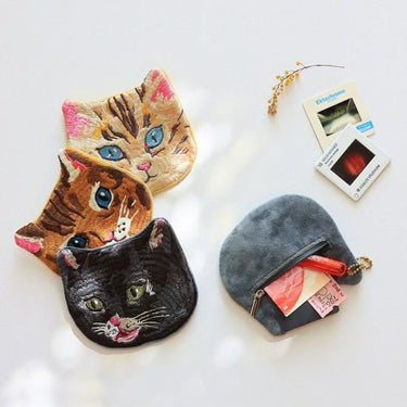 NathalieLete ナタリーレテ Nathalie Lete Embroidered cat face pouch Gray catフェイスポーチ 510882