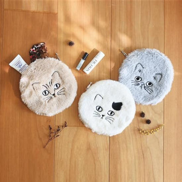 松尾ミユキ Matsuo Miyuki Fluffy Circular Pouch Cat-Ivory ファーポーチ 110853