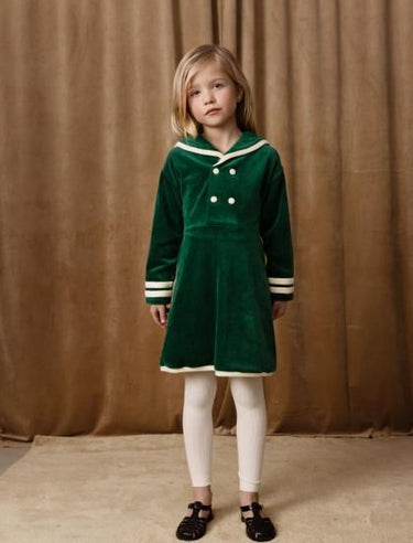 ★PRE 2025SS collection★mini rodini ミニロディーニ Sailor velour ls dress Green