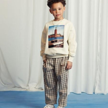 ★Chapter1★2025SS★mini rodini ミニロディーニ Gingham yd woven elastic trousers Beige