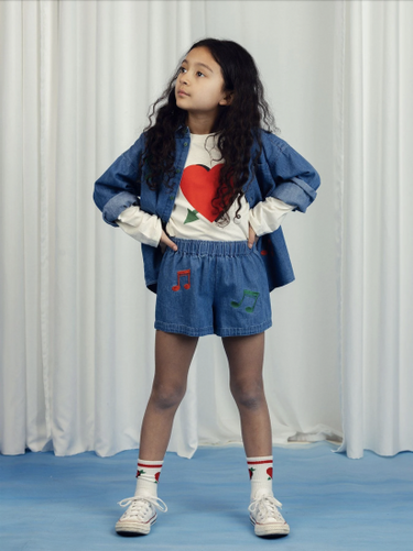 ★Chapter2★2025SS★mini rodini ミニロディーニ Note emb lightweight denim shorts Blue