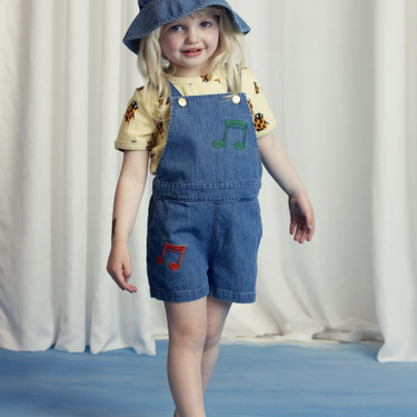 ★Chapter2★2025SS★mini rodini ミニロディーニ Note emb lightweight denim dungarees Blue