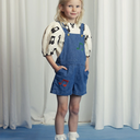 ★Chapter2★2025SS★mini rodini ミニロディーニ Note emb lightweight denim dungarees Blue