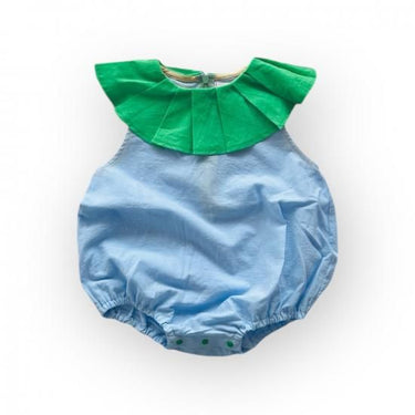 ★frankygrow BABY★frankygrow フランキーグロウ Pleats Collar Rompers Dyed GREEN-L.BLUE fgby24bb#15