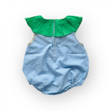 ★frankygrow BABY★frankygrow フランキーグロウ Pleats Collar Rompers Dyed GREEN-L.BLUE fgby24bb#15