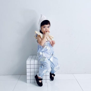★frankygrow BABY★frankygrow フランキーグロウ ORG.Pt Frill Suspender Pants BLUE STRIPE-SILVER fgby24bb#19