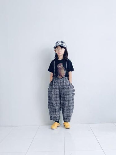 ★25SS PRE★frankygrow NEEDLE PUNCHED COTTON TWEED CHECKED SCALLOPED SUS PANTS GRAY/BROWN 25SBT-365