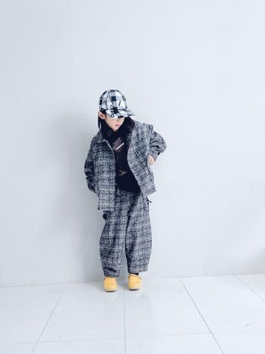 ★25SS PRE★frankygrow NEEDLE PUNCHED COTTON TWEED CHECKED SCALLOPED SUS PANTS GRAY/BROWN 25SBT-365