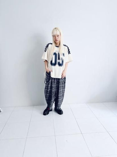 ★25SS PRE★frankygrow NEEDLE PUNCHED COTTON TWEED CHECKED SCALLOPED SUS PANTS GRAY/BROWN 25SBT-365