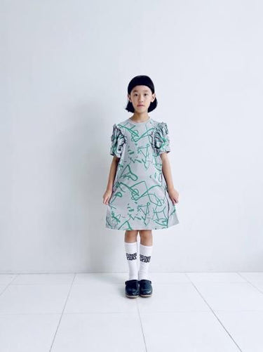 ★2025SS★frankygrow フランキーグロウ ORG.PT DEFORMATION GATHER SLEEVES DRESS GRAY-GREEN 25SOP-270