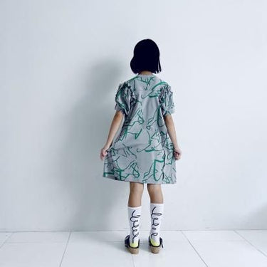 ★2025SS★frankygrow フランキーグロウ ORG.PT DEFORMATION GATHER SLEEVES DRESS GRAY-GREEN 25SOP-270