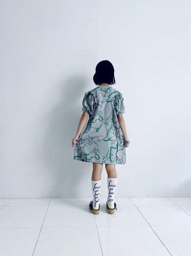 ★2025SS★frankygrow フランキーグロウ ORG.PT DEFORMATION GATHER SLEEVES DRESS GRAY-GREEN 25SOP-270