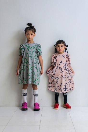 ★2025SS★frankygrow フランキーグロウ ORG.PT DEFORMATION GATHER SLEEVES DRESS GRAY-GREEN 25SOP-270