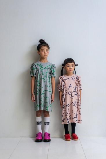 ★2025SS★frankygrow フランキーグロウ ORG.PT DEFORMATION GATHER SLEEVES DRESS GRAY-GREEN 25SOP-270