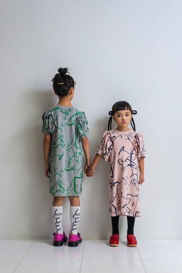 ★2025SS★frankygrow フランキーグロウ ORG.PT DEFORMATION GATHER SLEEVES DRESS GRAY-GREEN 25SOP-270