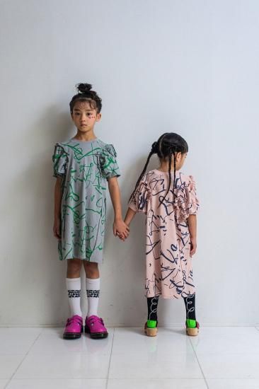 ★2025SS★frankygrow フランキーグロウ ORG.PT DEFORMATION GATHER SLEEVES DRESS GRAY-GREEN 25SOP-270