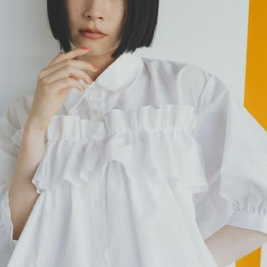 ★25SS PRE★nunuforme ヌヌフォルム フロントフリルブラウス OffWhite Adult 37-nf23-525-031