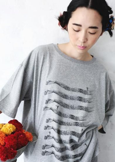 ★2025SS★michirico ミチリコ Hand with ribbon T 杢グレー MR25SS-07(kids/adult)
