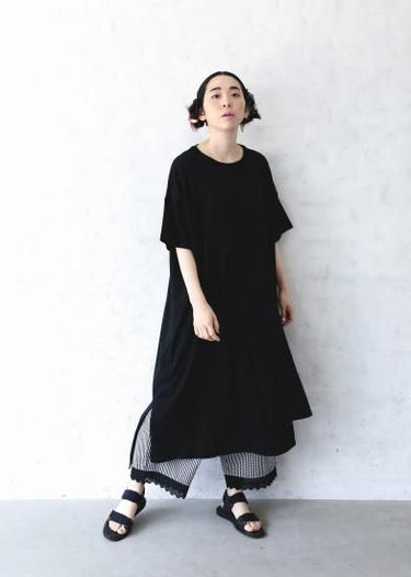 ★入荷済み★2025SS★michirico ミチリコ Hem lace wide sarouel stripe&plaid pants 黒×白 MR25SS-26(kids/adult)