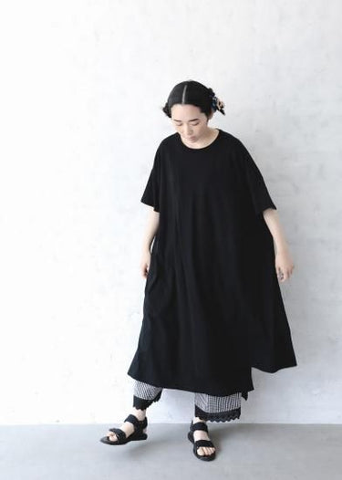 ★入荷済み★2025SS★michirico ミチリコ Hem lace wide sarouel stripe&plaid pants 黒×白 MR25SS-26(kids/adult)