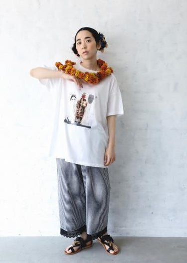 ★入荷済み★2025SS★michirico ミチリコ Hem lace wide sarouel stripe&plaid pants 黒×白 MR25SS-26(kids/adult)