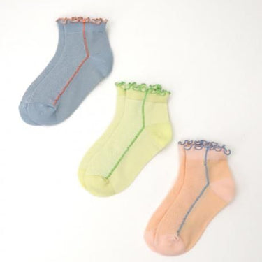 stample スタンプル 靴下 メッシュメロウラインショートソックス３Ｐ bluegrey×softyellow×babypink 73155