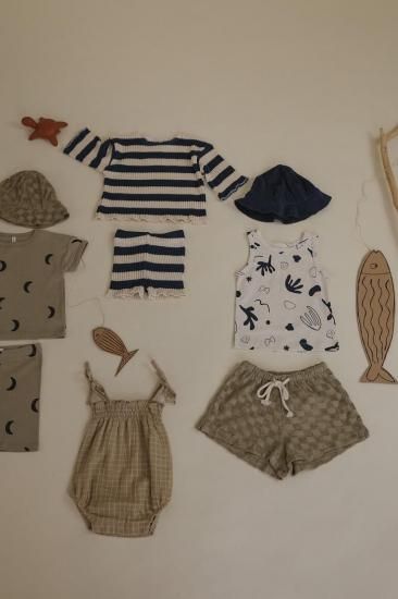 organic zoo オーガニックズー Grid Check Spaghetti Bodysuit Wheat 16SPBWGC