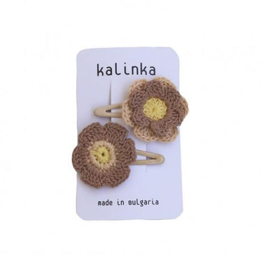 ★2025SS★Kalinka Kids カリンカキッズ Flower Crochet Clip Set Toffee / Latte
