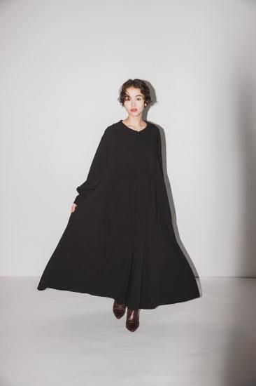 ★8-10月入荷予定ご予約★2025AW★nunuforme ヌヌフォルム ボリュームギャザーワンピース adult Black 34-nf24-491-246