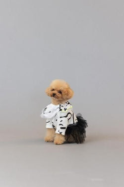 ★frankygrow DOG★frankygrow フランキーグロウ フリルチュールTシャツドレス WHITE-BLACK 25F2DG006