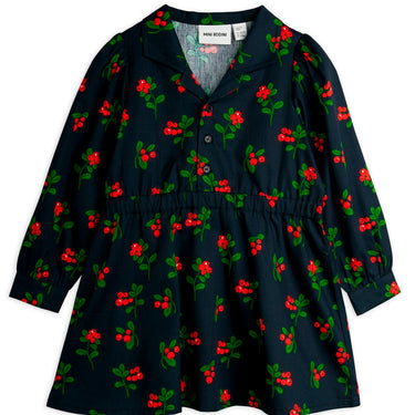 ★Chapter1★2025AW★mini rodini ミニロディーニ Lingonberries aop woven ls dress Black