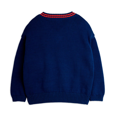 ★E.T. PHONE 2026SS collection★mini rodini ミニロディーニ E.T. intarsia v-neck sweater Blue