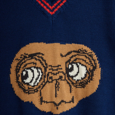 ★E.T. PHONE 2026SS collection★mini rodini ミニロディーニ E.T. intarsia v-neck sweater Blue