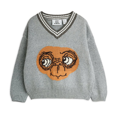 ★E.T. PHONE 2026SS collection★mini rodini ミニロディーニ E.T. intarsia v-neck sweater Grey melange