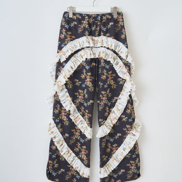 ★2026AW★naokitomizuka ナオキトミヅカ Vintage Floral Ruffle Pants black GRNTP015