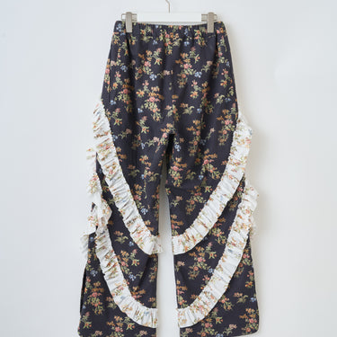 ★2026AW★naokitomizuka ナオキトミヅカ Vintage Floral Ruffle Pants black GRNTP015