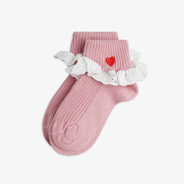 ★PRE 2026AW collection★mini rodini ミニロディーニ Heart lace 1-pack socks Pink