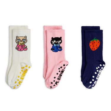 ★PRE 2026AW collection★mini rodini ミニロディーニ Cats 3-pack anti-slip socks Multi