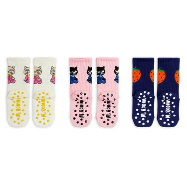 ★PRE 2026AW collection★mini rodini ミニロディーニ Cats 3-pack anti-slip socks Multi